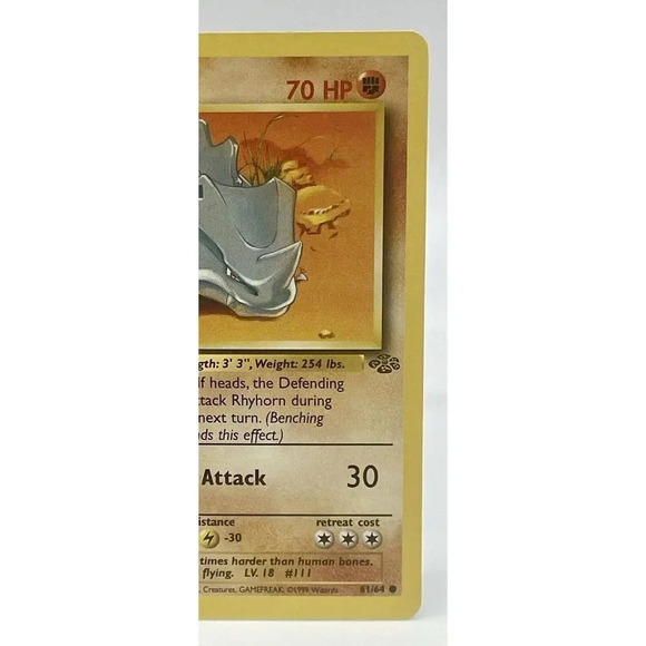 Pokemon Card Rhyhorn 61/64 Jungle Common Non‎ Holo Vintage 1999 WOTC LP - Picture 3 of 6